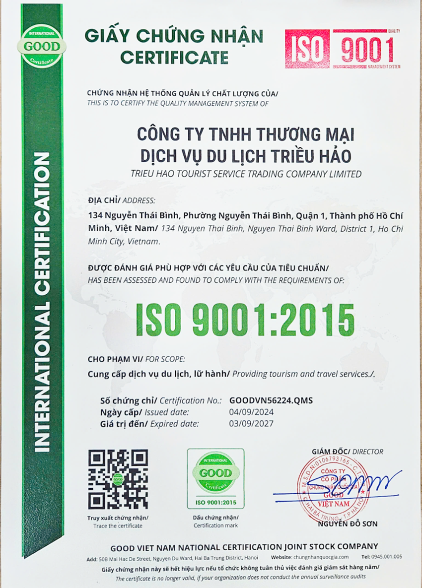 Du Lịch Triều Hảo Chính Thức Đạt Giấy Chứng Nhận Iso 9001:2015 Vào Tháng 9/2024